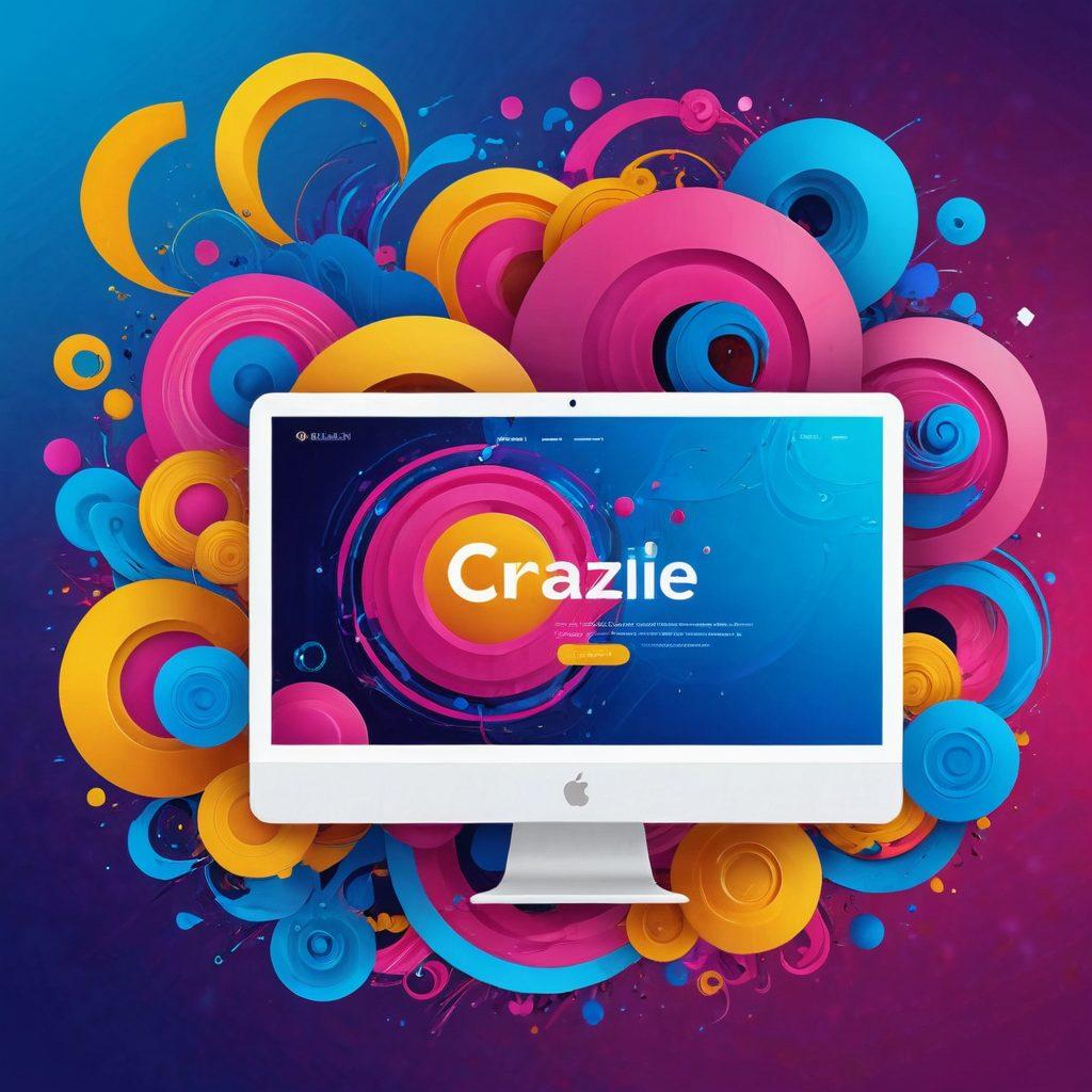 An eccentric, whimsical website layout with playful vivid colors showcasing 'crazyhole' elements — portals, unexpected twists, and quirky shapes. Illustrate a user interacting joyfully with these creative web elements, highlighting the fun and unique design aspects. Super-realistic. Vibrant colors. Clean, bright background.
